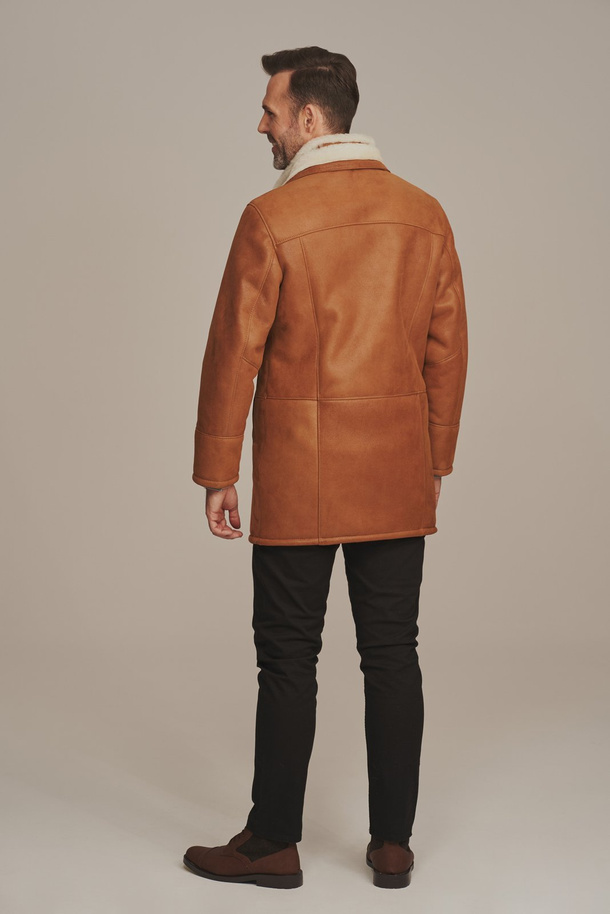 Palton bărbătesc elegant din piele naturală de miel cu blană albă