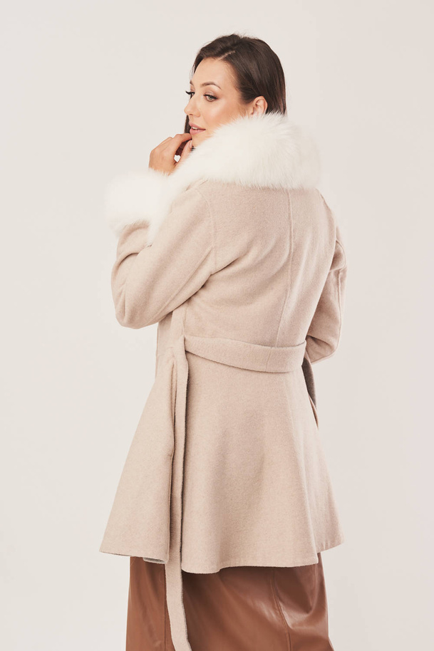 Palton din lână de alpaca pentru femei cu blană de vulpe