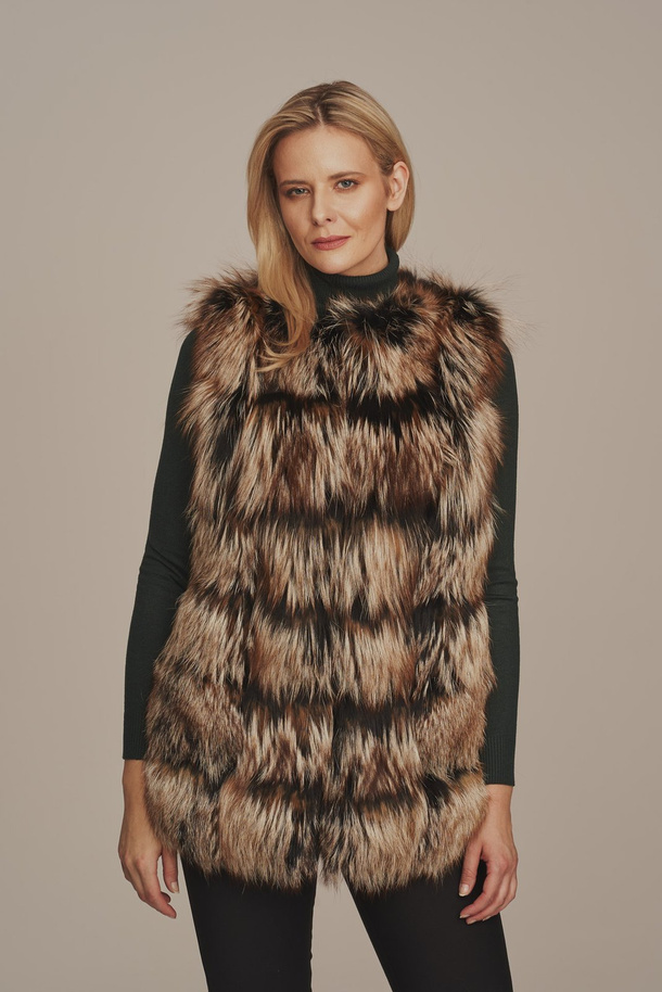 Vestă de blană naturală din blană de vulpe maro – stil sofisticat pentru iarnă și toamnă