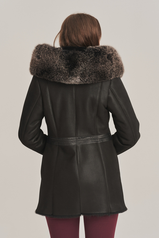 Palton negru călduros din piele de miel