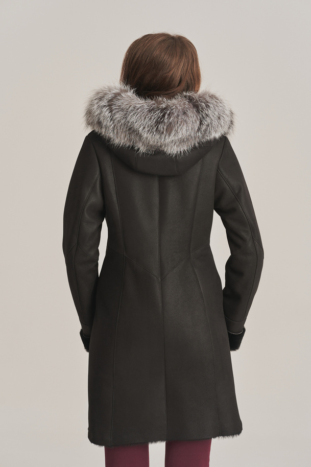 Palton damă din piele de oaie negru
