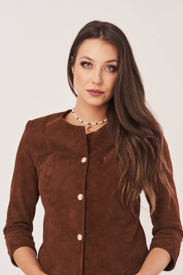 Sacou de damă din piele naturală întunecată