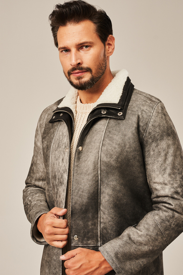 Palton bărbătesc de iarnă elegant din piele naturală de miel 