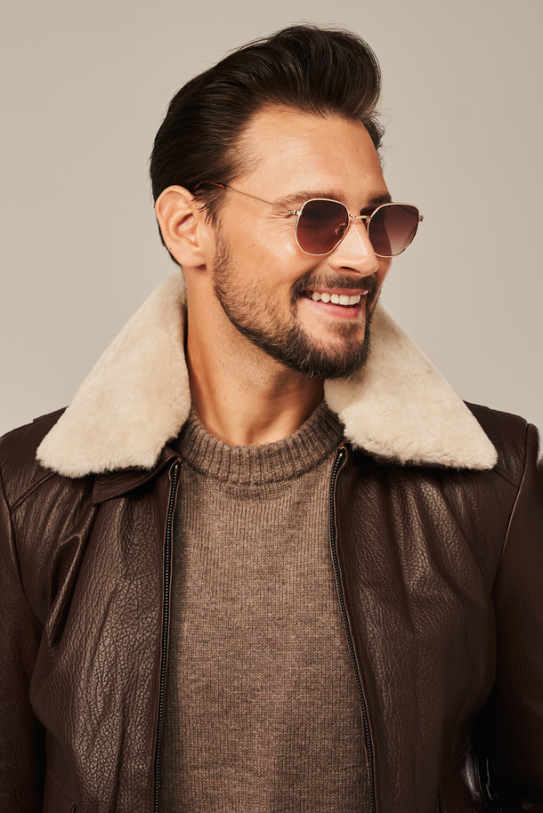 Geacă bărbătească din piele naturală maro Militare 