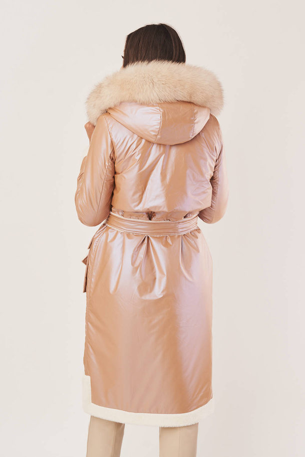 Palton reversibil de damă din puf cu blană naturală de alpaca 