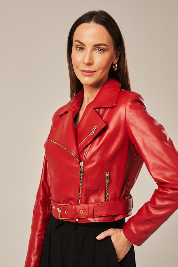 Geacă de damă roșie din piele naturală