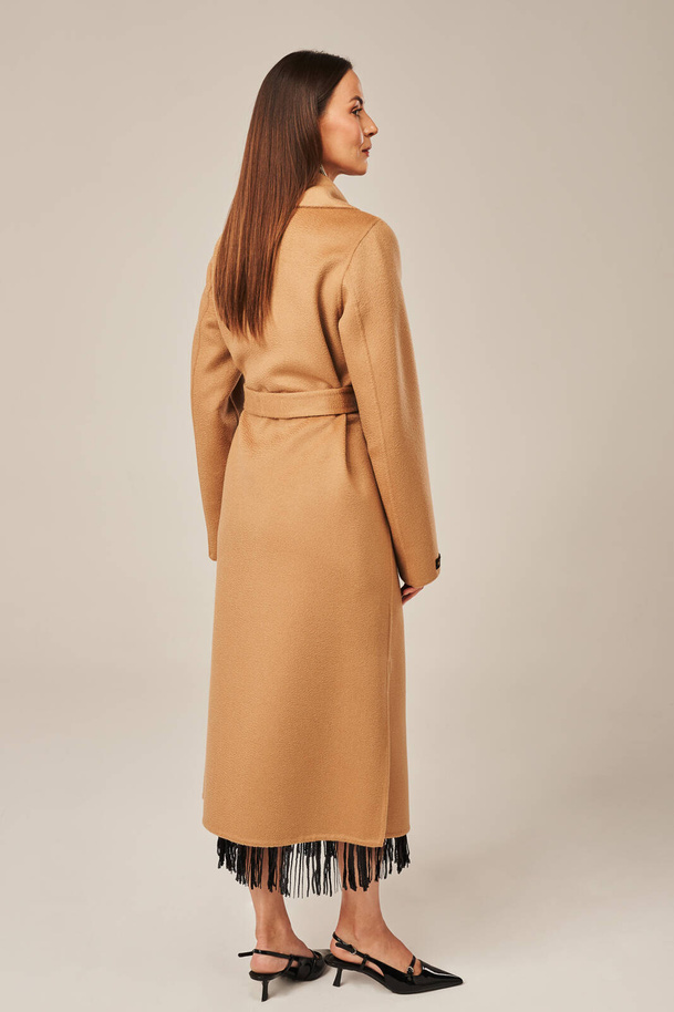 Palton lung damă bej din lână naturală Zibellino – croială clasică și materiale premium