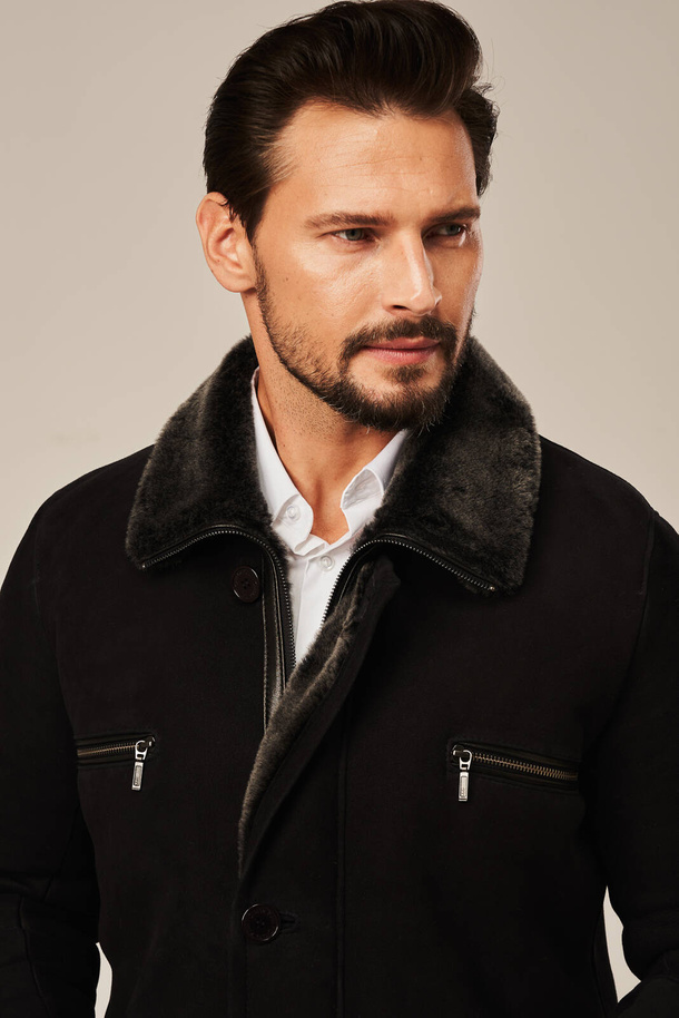 Palton bărbătesc din piele de miel naturală – model lung, elegant și călduros