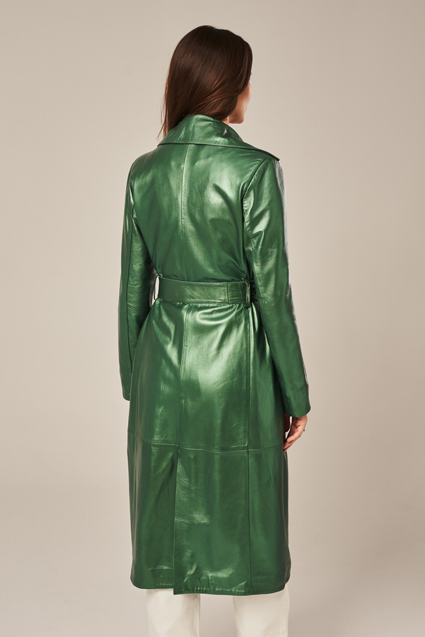 Palton de damă din piele verde închis – piele naturală de miel premium