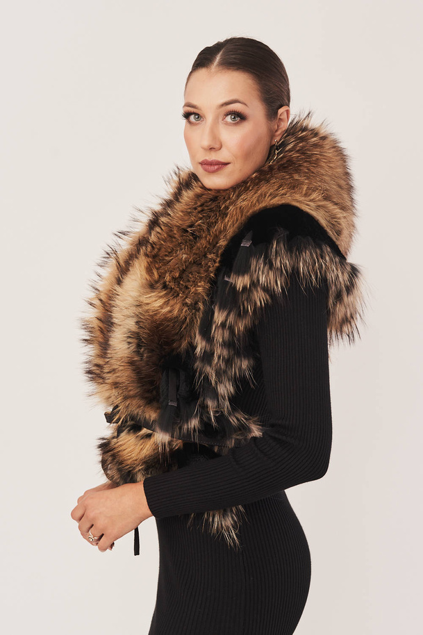 Guler din blană naturală de enot – accesoriu elegant pentru toamnă și iarnă, mărime universală