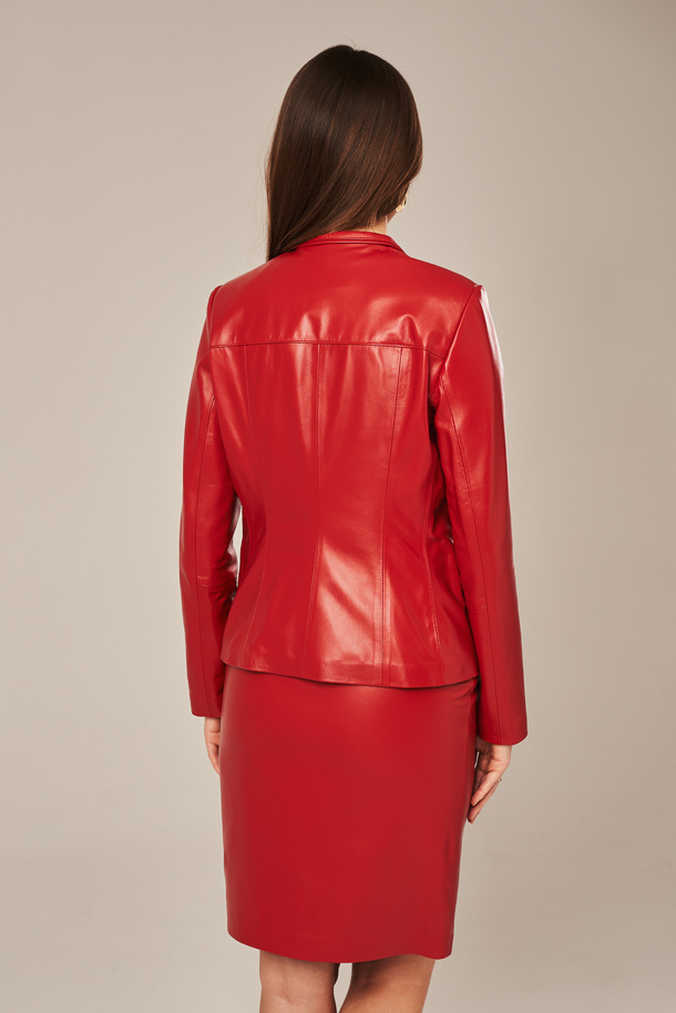 Sacou de piele naturală roșu elegant pentru femei