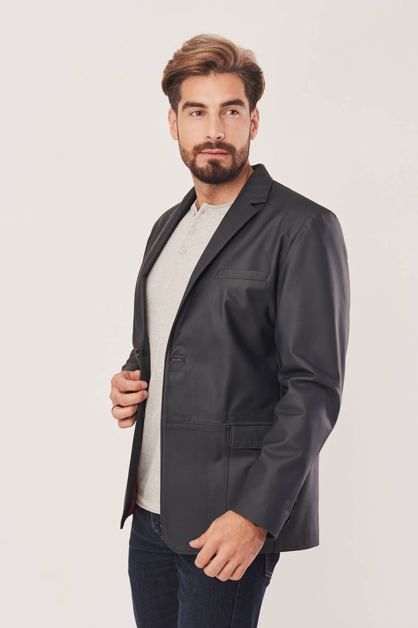 Sacou bărbătesc din piele naturală de miel – grafit închis