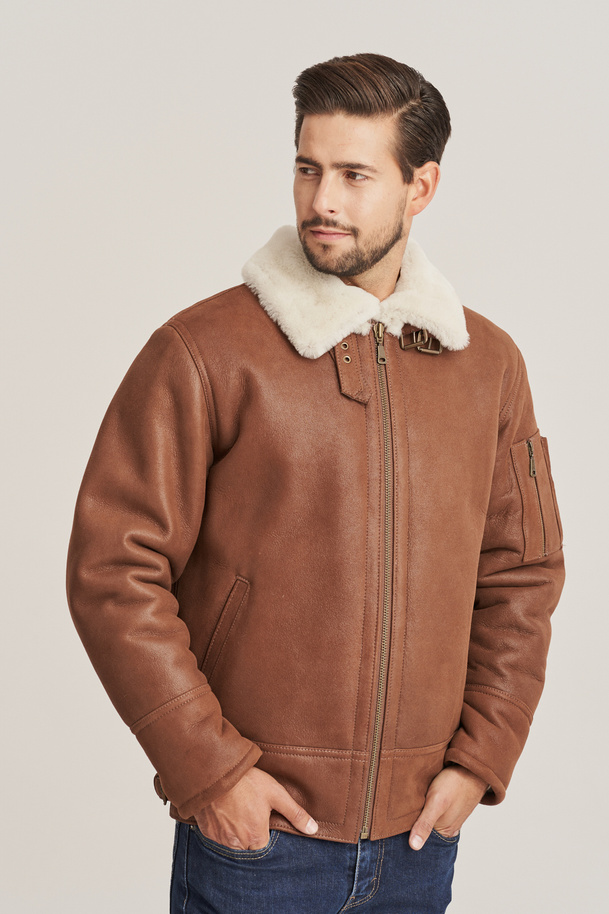 Geacă bărbătească de iarnă tip pilot din piele naturală de miel