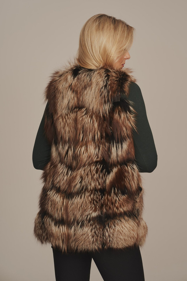 Vestă de blană naturală din blană de vulpe maro – stil sofisticat pentru iarnă și toamnă
