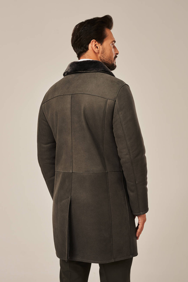 Palton bărbătesc din piele de miel naturală – lung, gri