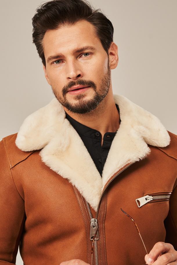 Cojoc bărbătesc de iarnă din piele de miel naturală – culoare ruginie