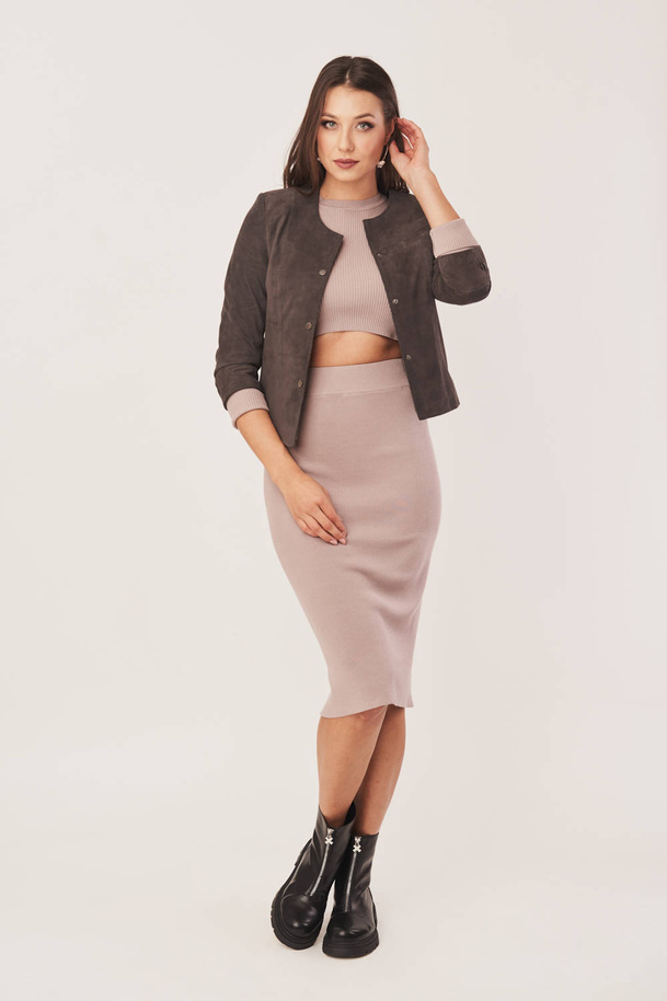 Geacă de damă din piele naturală cappuccino închis