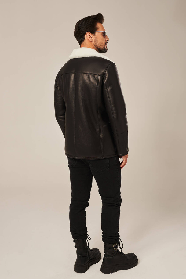 Geacă din piele de miel cu blană bărbați