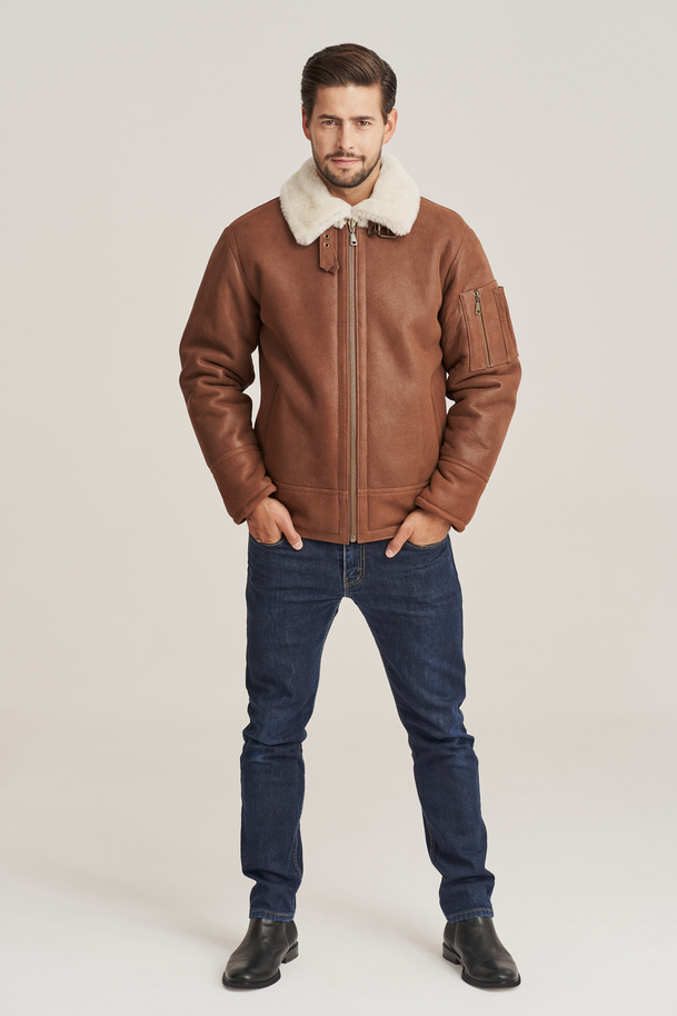 Geacă bărbătească de iarnă tip pilot din piele naturală de miel