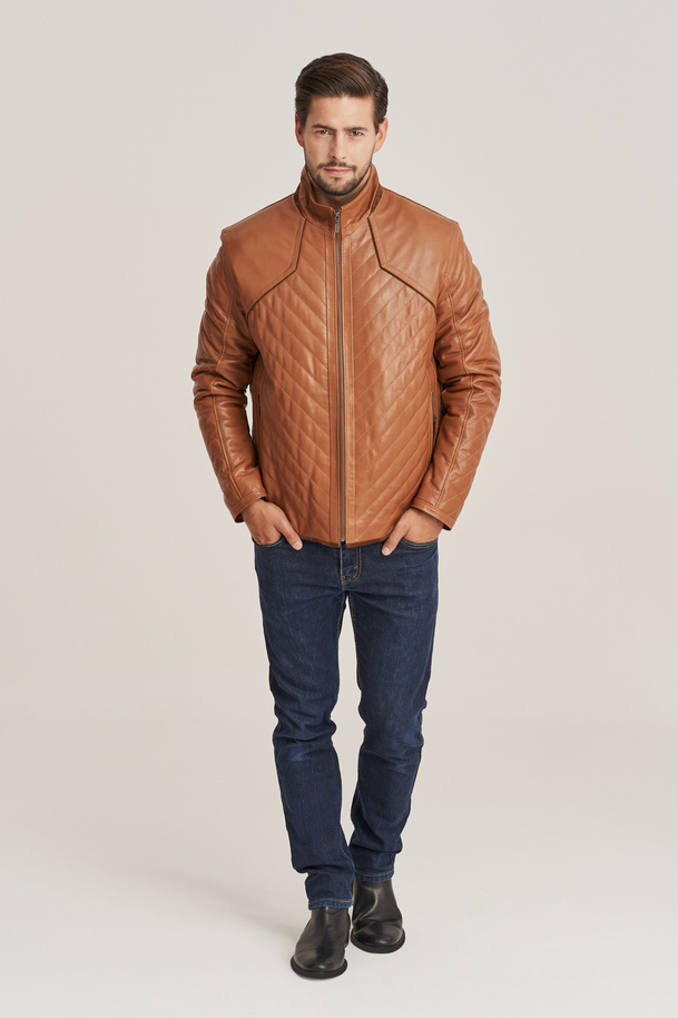 Geacă bărbătească din piele naturală maro – stil versatil, detalii premium