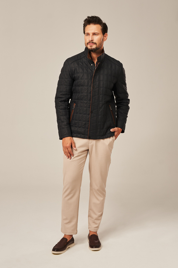 Geacă de piele bărbătească gri închis