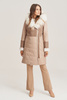 Palton damă lungime până la genunchi, din piele naturală de miel în nuanțe cappuccino
