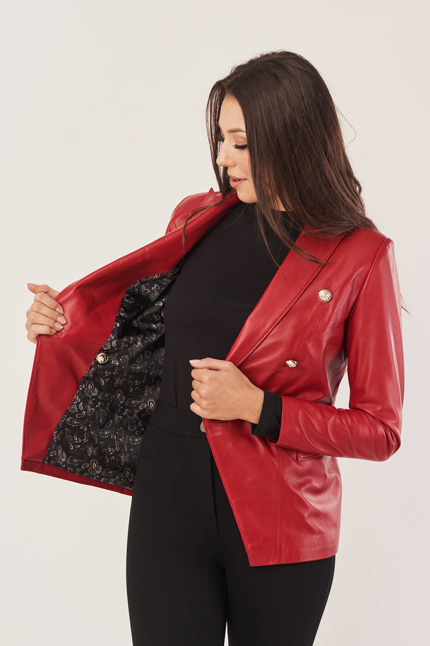 Sacou de damă din piele naturală roșu
