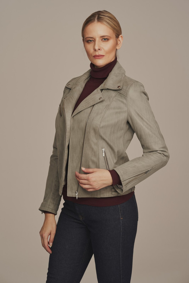 Geacă de damă din piele naturală gri