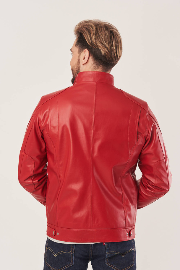 Geacă bărbătească din piele naturală roșie – piele de miel casual