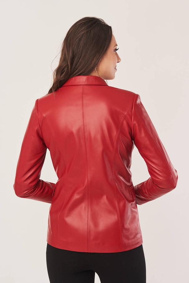 Sacou de damă din piele naturală roșu