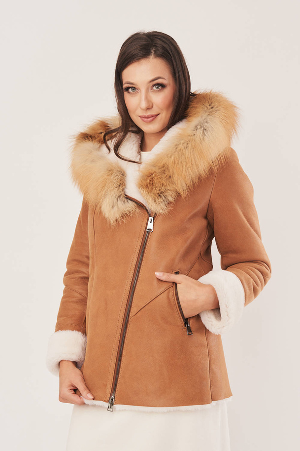 Geacă de iarnă pentru femei din piele de miel cu blană naturală