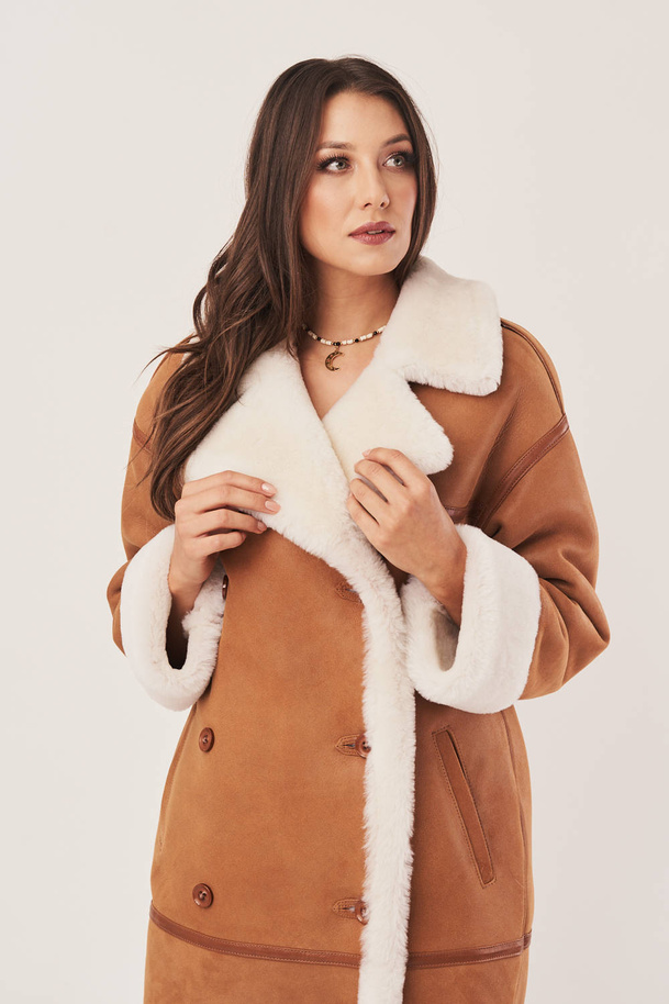 Palton damă oversize din piele de miel