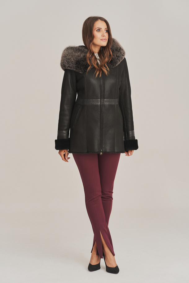 Palton negru călduros din piele de miel