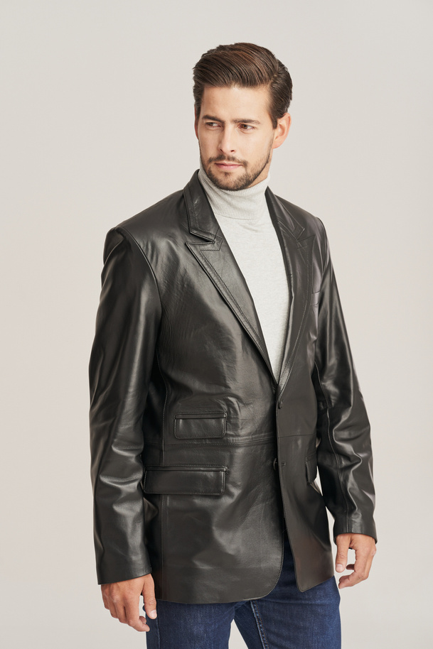 Sacou bărbătesc negru din piele naturală de miel