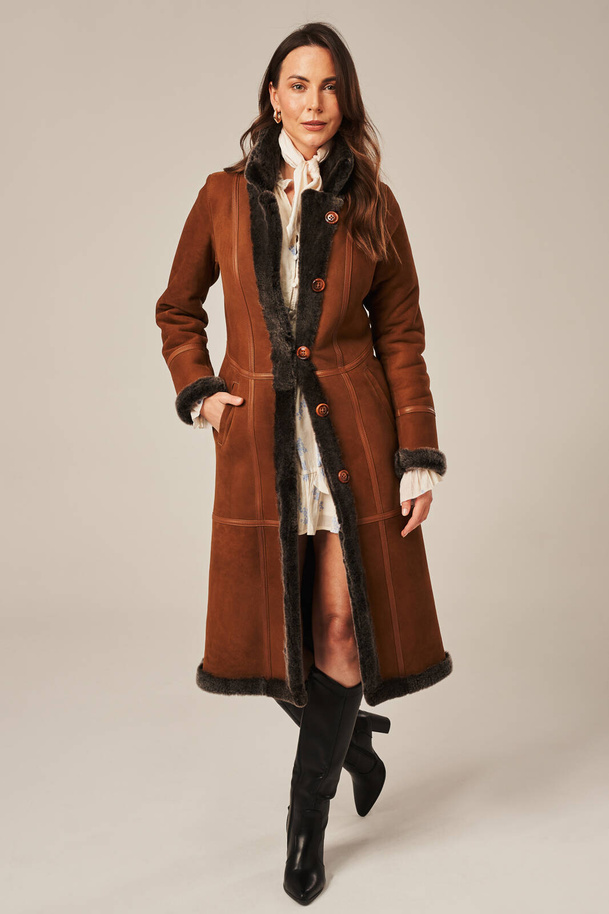 Palton lung de iarnă pentru femei din piele naturală de miel