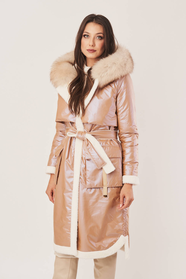 Palton reversibil de damă din puf cu blană naturală de alpaca 
