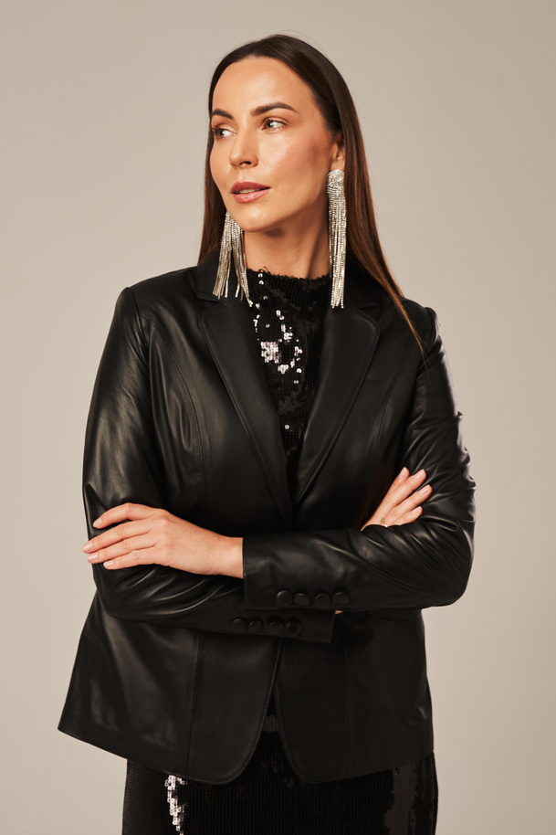 Sacou de damă din piele naturală negru