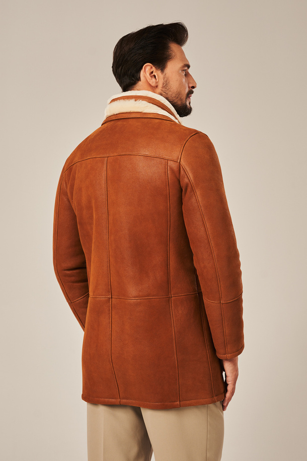 Cojoc bărbătesc de iarnă din piele de miel, culoare coniac