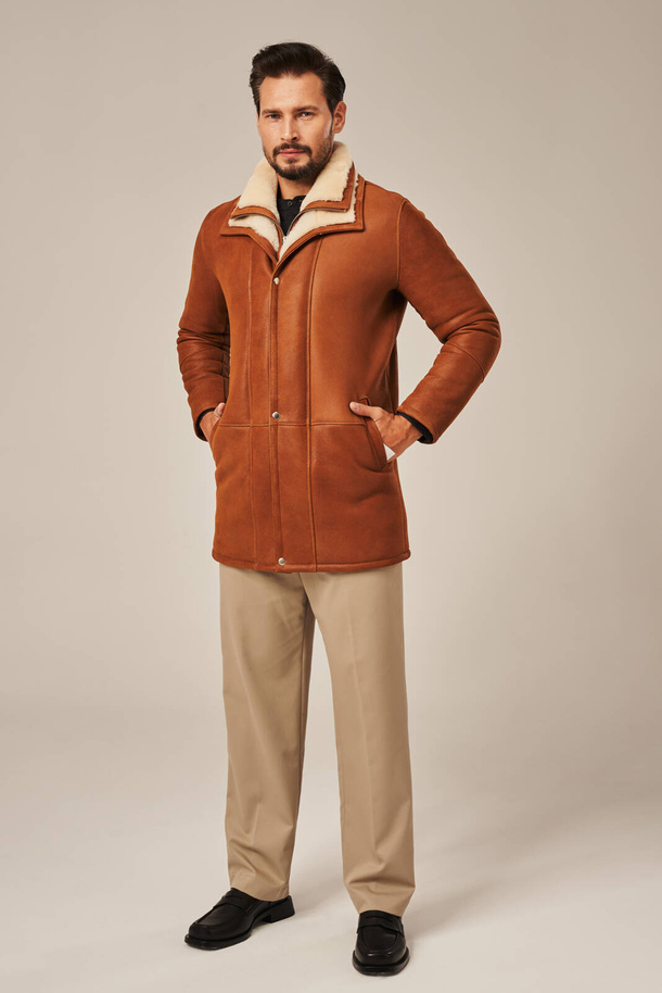 Cojoc bărbătesc de iarnă din piele de miel, culoare coniac
