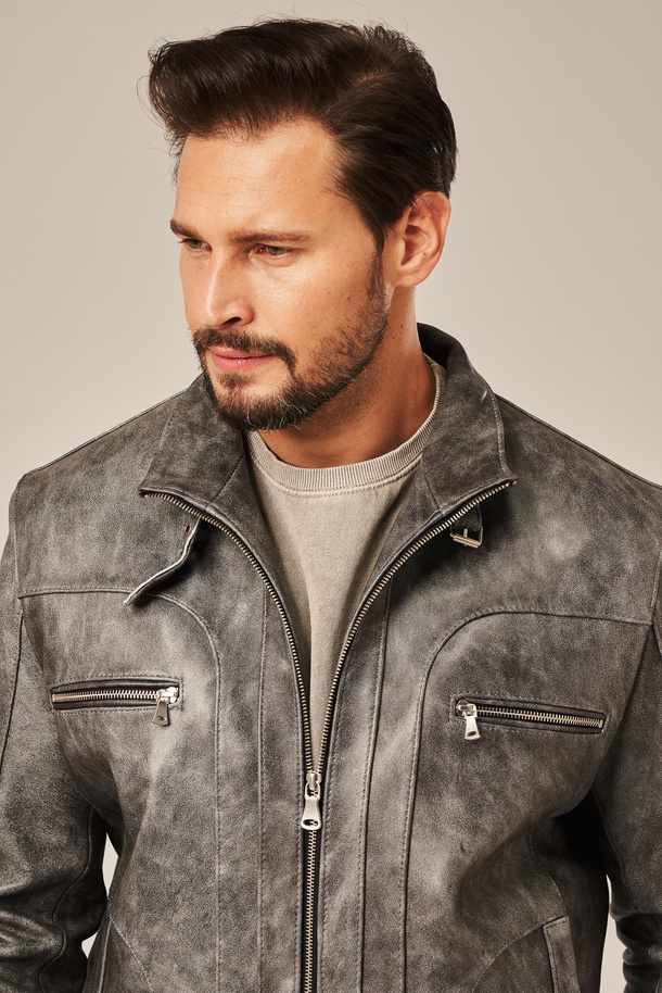 Geacă de piele bărbătească gri