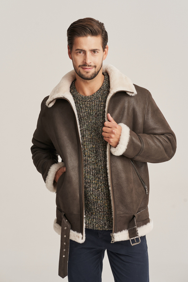 Geacă pilotă bomber pentru bărbați B2/B3 din piele naturală de miel, maro
