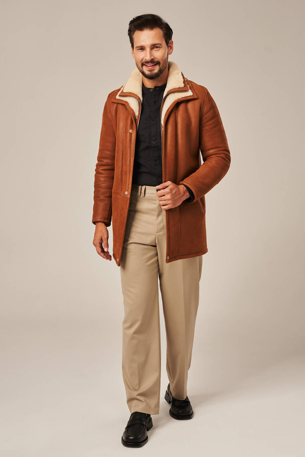 Cojoc bărbătesc de iarnă din piele de miel, culoare coniac