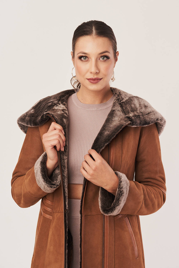 Palton din blana de miel maro