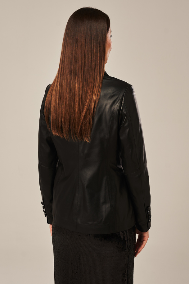 Sacou de damă din piele naturală negru