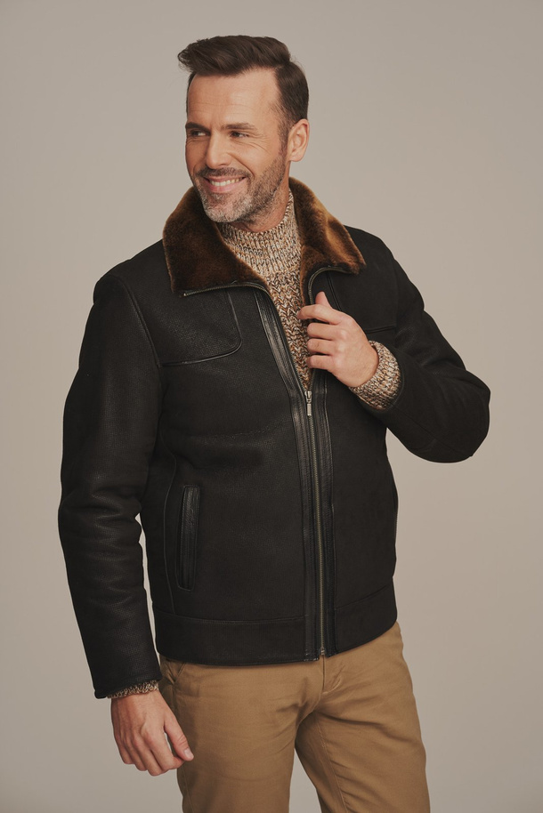 Geacă de iarnă din piele naturală de miel pentru bărbați