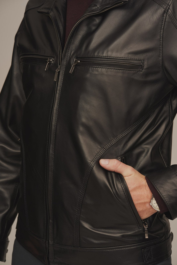 Geacă de piele bărbați neagră din piele naturală de miel – modernă 