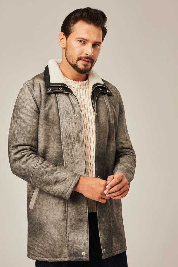 Palton bărbătesc de iarnă elegant din piele naturală de miel 