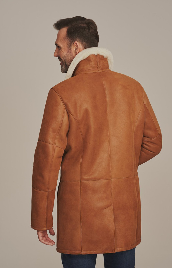 Palton de iarnă pentru bărbați cu blană naturală – culoare roșcată pe păr alb