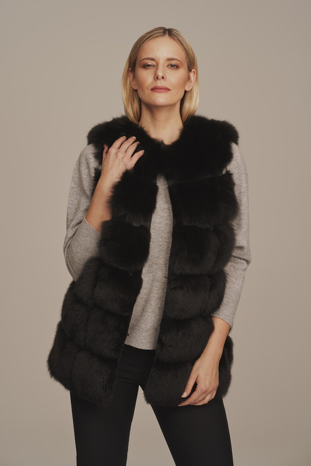 Vestă din blană naturală de vulpe neagră pentru femei – eleganță și căldură