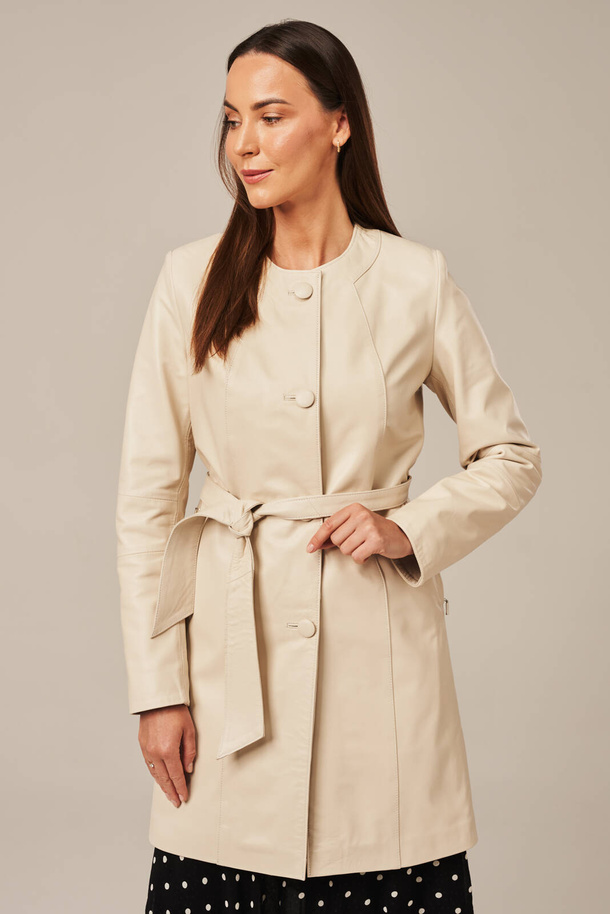 Palton damă din piele naturală, bej, fără căptușeală – elegant și versatil